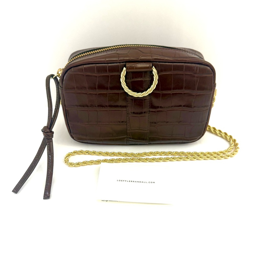 Loeffler Randall Chiara Handbag NWOT Croc-Embossed Brown Crossbody Camera Bag